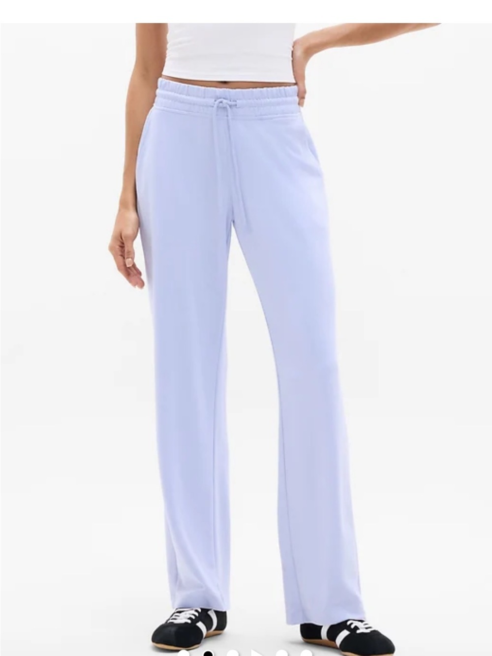 Athleta Seasoft Mid Rise Straight Wide-Leg Drawstring Pants color Gossamer - Picture 2 of 12